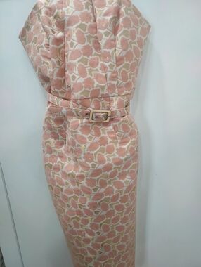 Merona Peach and Cream Floral Jacquard Dress with Gold Accents